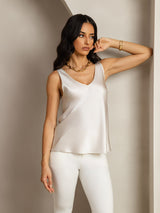 [Gris Claro] SilkSilky-ES Sleeveless V Neck Top de tirantes 007