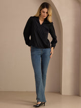[Negro] SilkSilky-ES Long Sleeve Blouse 006