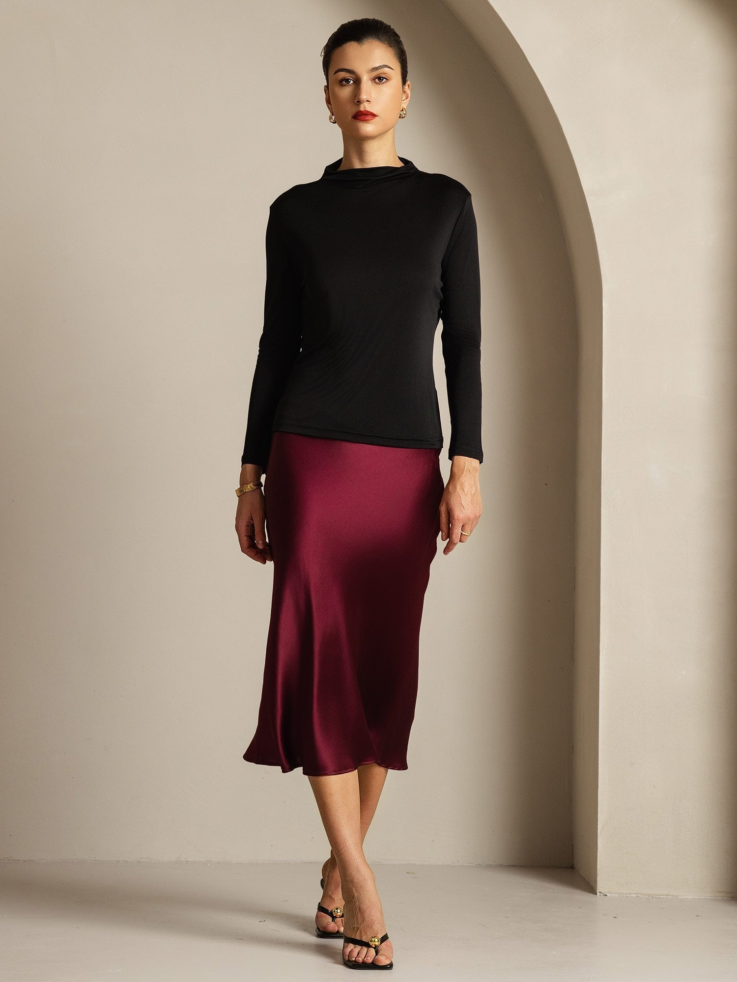 [Negro] SilkSilky-ES Seda Pura Womens T-Shirt 005