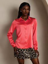 [Rojo Imperial] SilkSilky-ES Long Sleeve Lapel Collar Blusas de Mujer 001