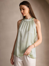 [Verde Claro] SilkSilky-ES Sleeveless Halter Camisetas de Mujer 004