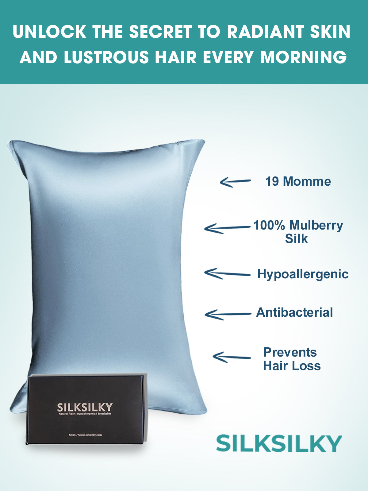 [Azul Claro] SilkSilky-ES 19Momme Seda Pura Pillowcase 003