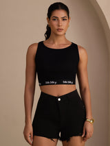 [Negro] SilkSilky-ES Sleeveless Crew Neck Top de tirantes 005