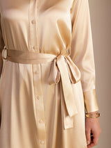 [Champán] SilkSilky-ES Long Sleeve Lapel Collar Vestido 004