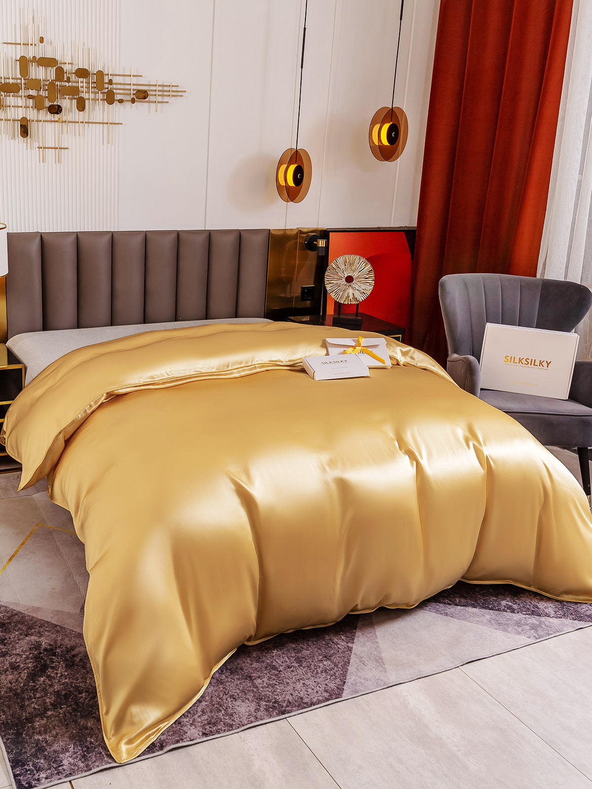 [Champán] SilkSilky-ES 19Momme Seda Pura Duvet Cover 003