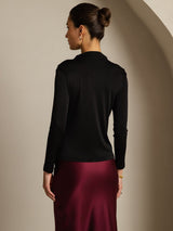 [Negro] SilkSilky-ES Seda Pura Womens T-Shirt 002