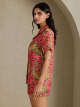 [Serval Coral] SilkSilky-ES Short Sleeve Notch Collar Pijamas de mujer 004