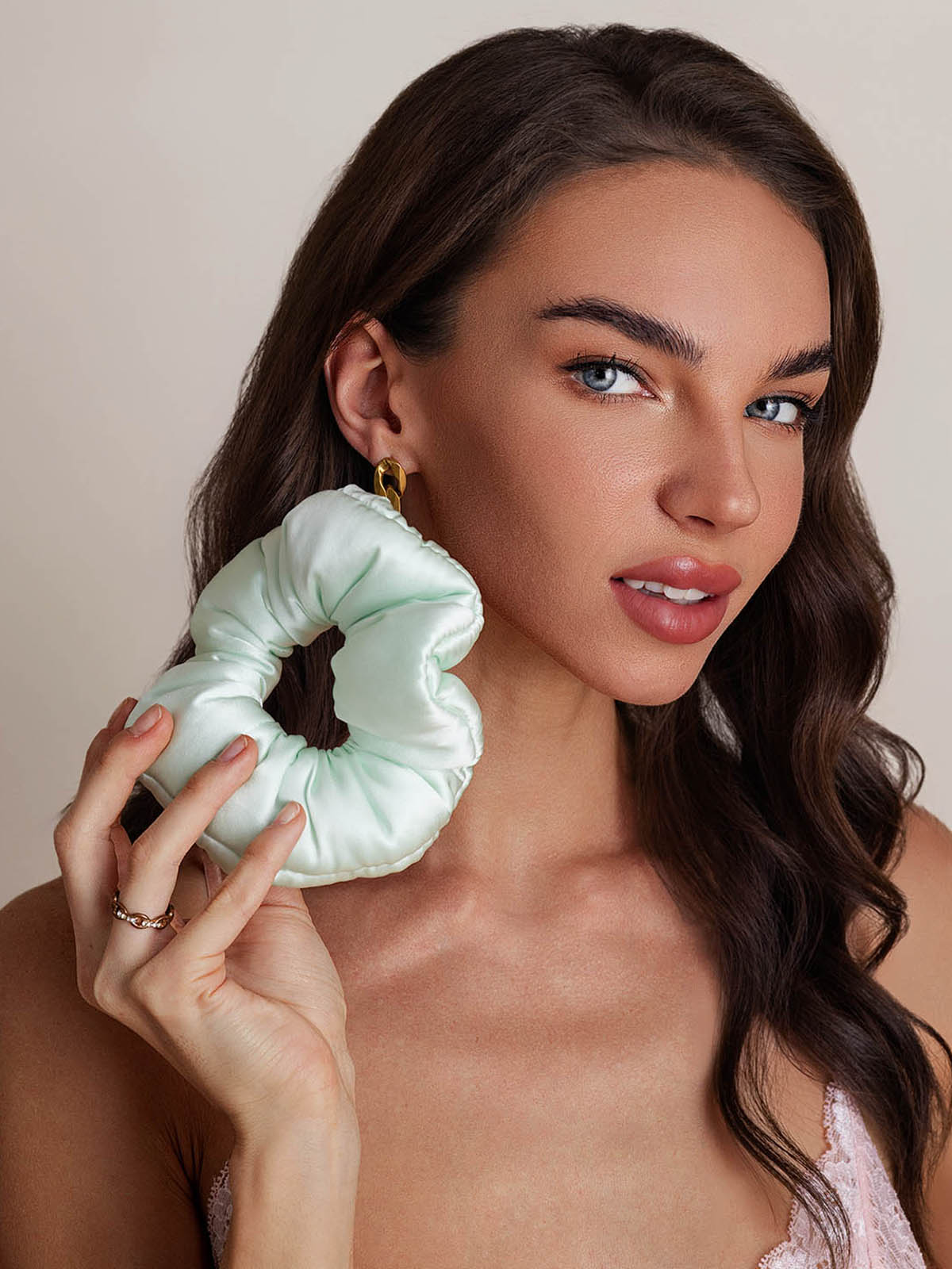 [Menta Verde] SilkSilky-ES Seda Pura Scrunchie 003