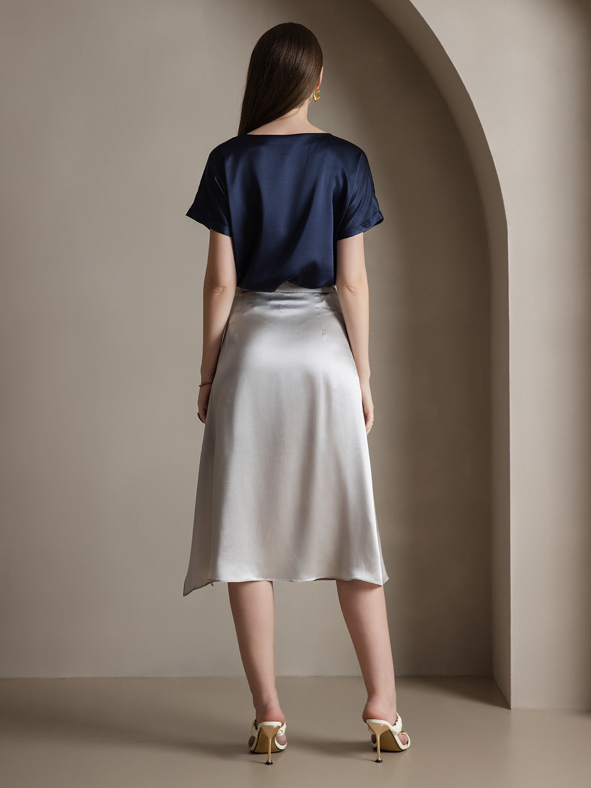 [Gris Claro] SilkSilky-ES 19Momme Seda Skirt 003