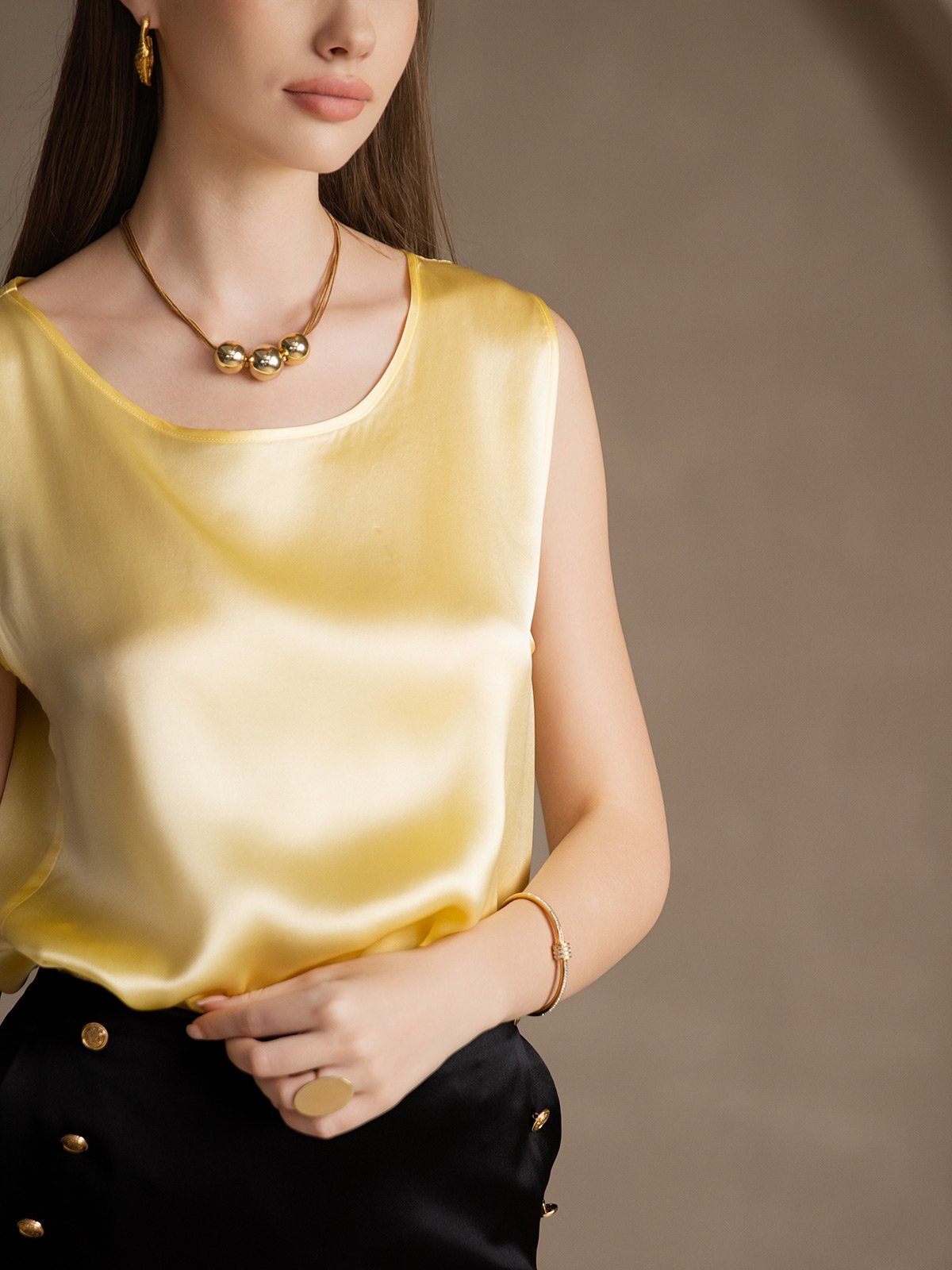 [Amarillo Claro] SilkSilky-ES 19Momme Seda Camisoles 003
