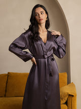 [Gris Púrpura] SilkSilky-ES Long Sleeve Bata de mujer 006