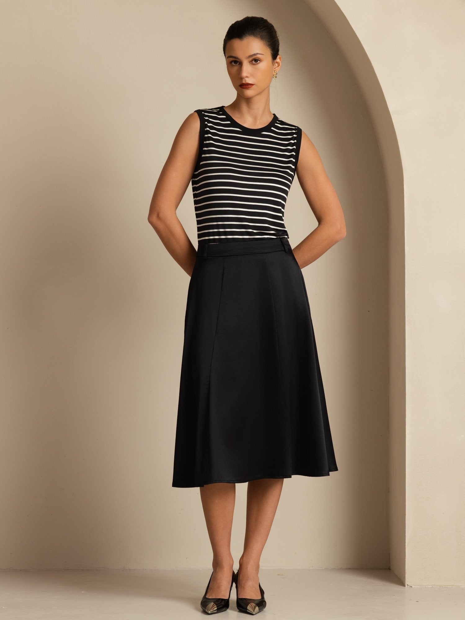 [Negro] SilkSilky-ES 19Momme Seda Skirt 003