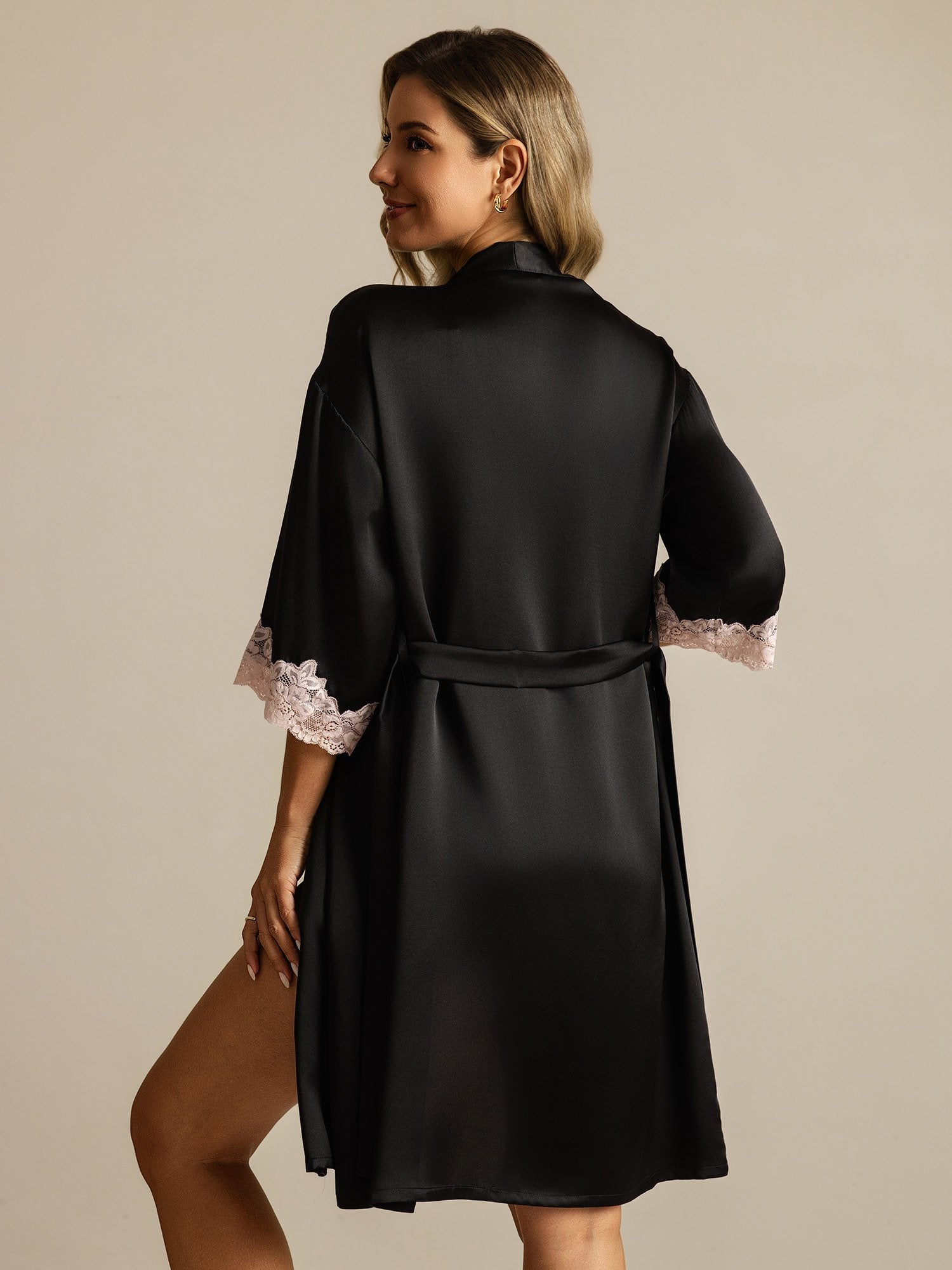 [Negro] SilkSilky-ES Seda Pura Womens Robe 002