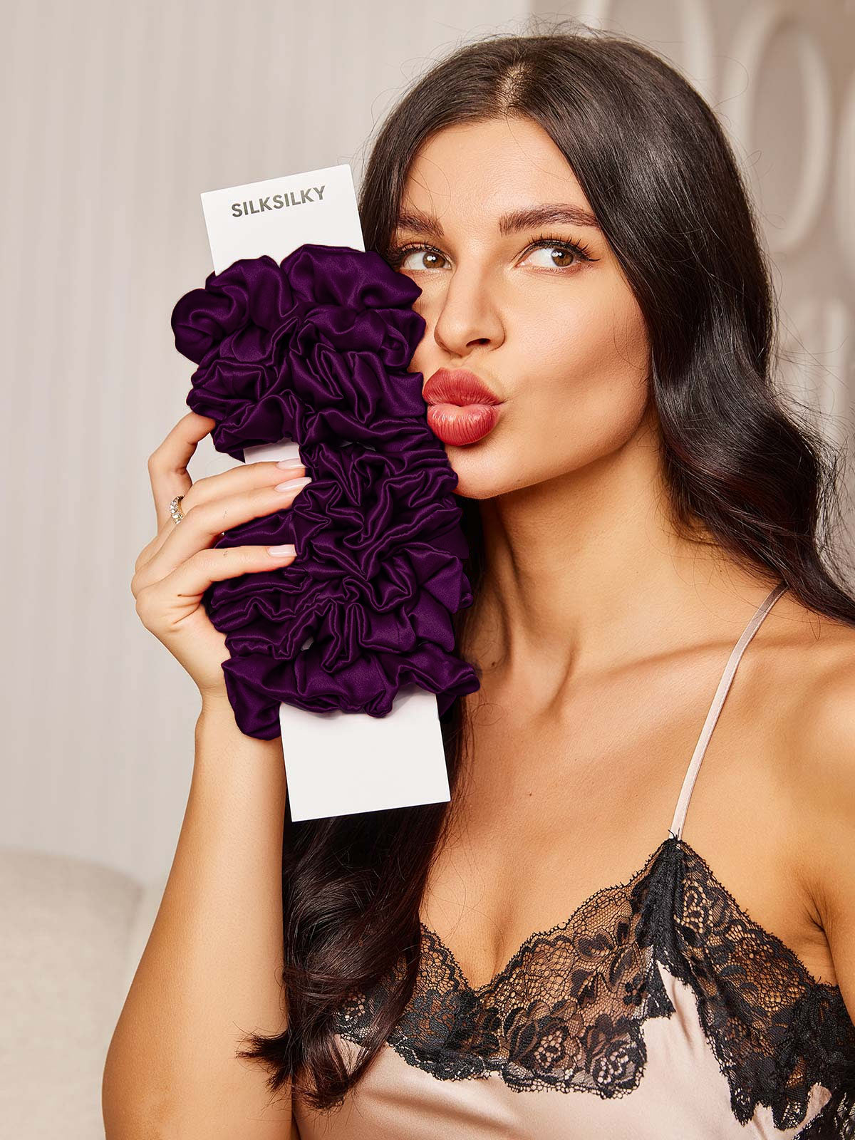 [Morado Oscuro] SilkSilky-ES 19Momme Seda Pura Scrunchie 001,