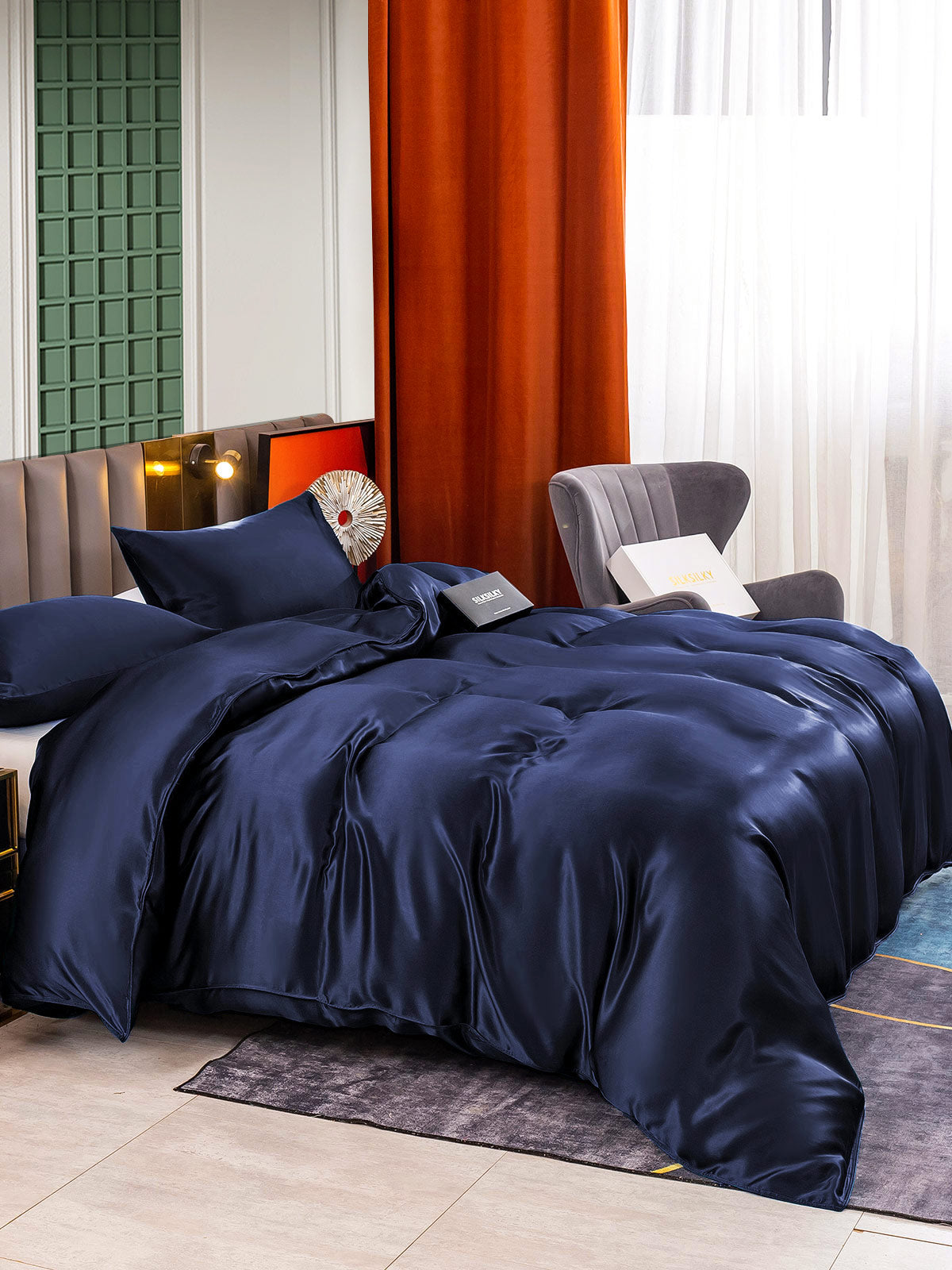 [Azul Oscuro] SilkSilky-ES 25Momme Seda Pura Bedding Set 003