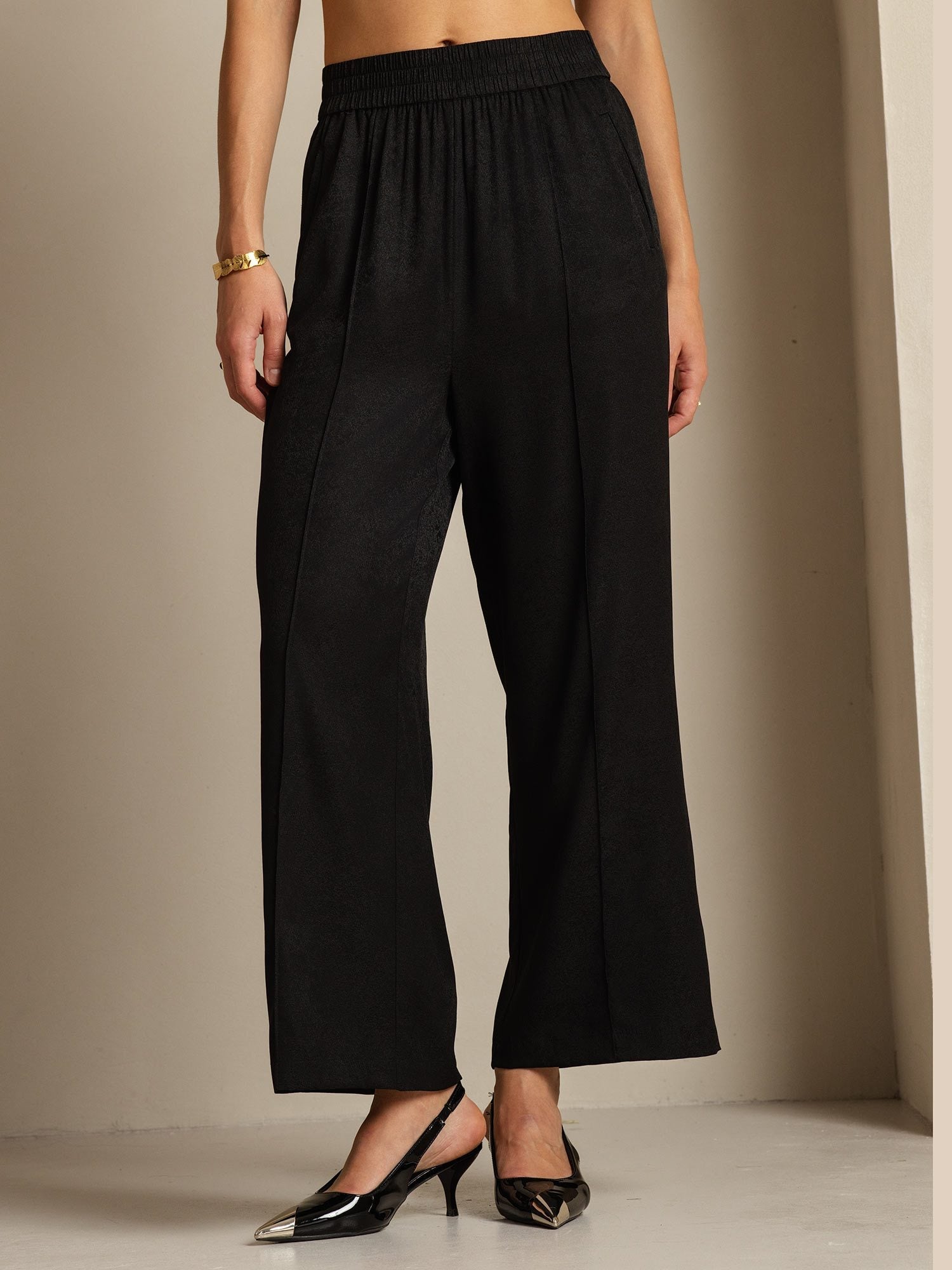 [Negro] SilkSilky-ES 22Momme Seda Womens Pants 005