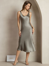 [Verde Grisáceo] SilkSilky-ES Sleeveless Vestido 003