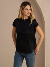 [Negro] SilkSilky-ES Short Sleeve Blouse 001