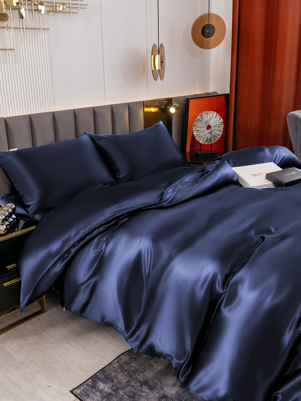[Azul Oscuro] SilkSilky-ES 19Momme Seda Pura Bedding Set 006