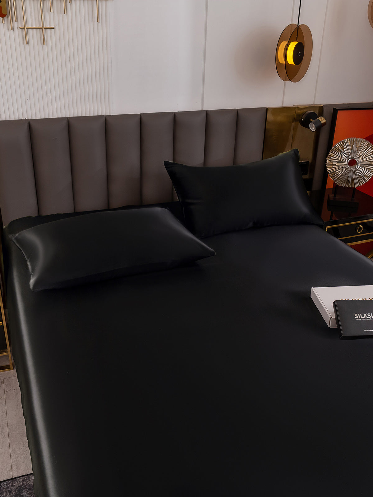 [Negro] SilkSilky-ES 19Momme Seda Pura Bedding Set 005