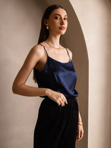 [Azul Oscuro] SilkSilky-ES Spaghetti Strap Top de tirantes 003