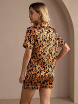 [Tigre Negro] SilkSilky-ES Short Sleeve Lapel Collar Pijamas de mujer 002