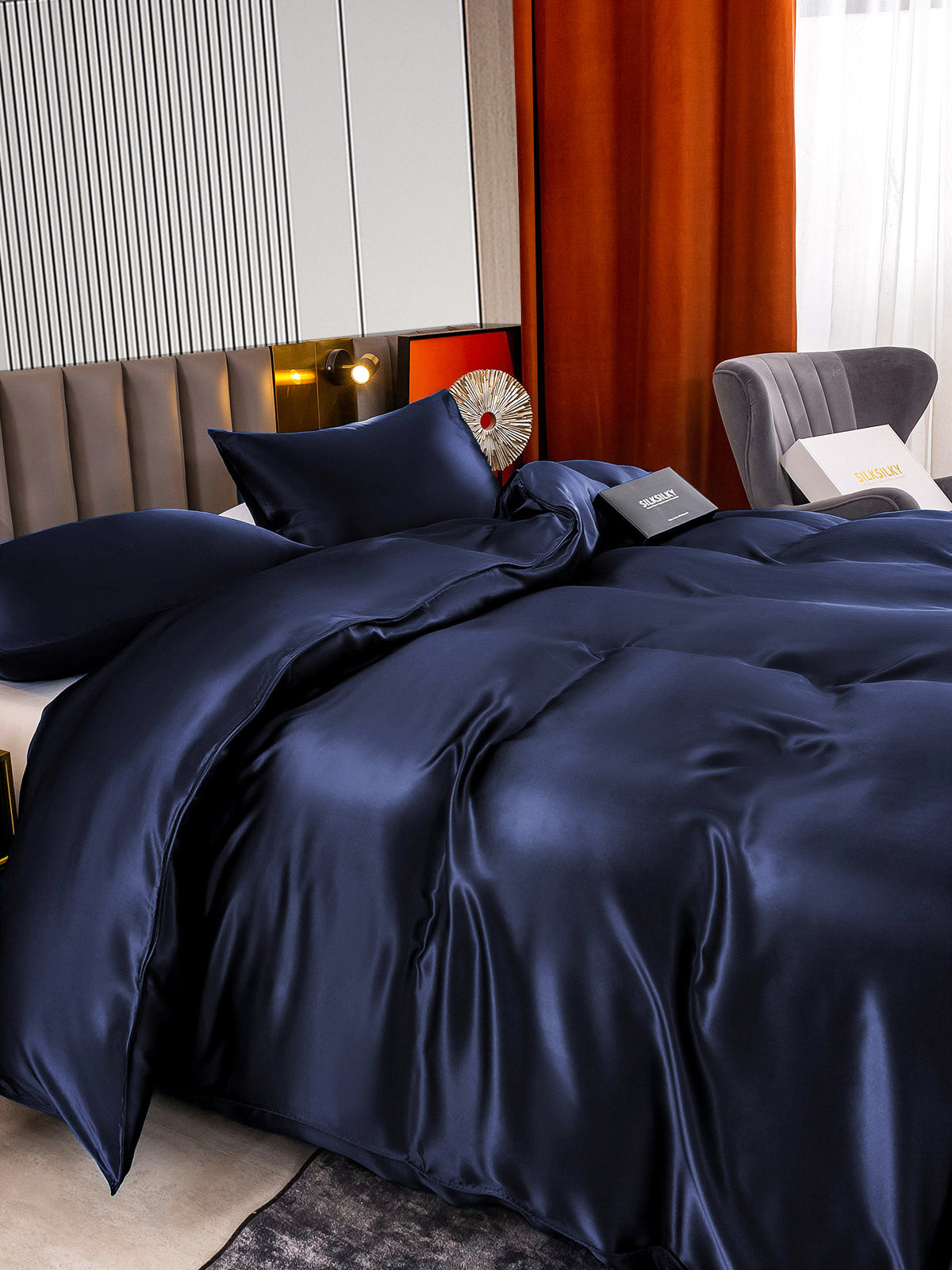 [Azul Oscuro] SilkSilky-ES 22Momme Seda Pura Bedding Set 005