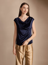 [Azul Oscuro] SilkSilky-ES Cap Sleeve Cowl Neck Camisetas de Mujer 001