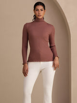 [Rosa Camfeo] SilkSilky-ES Long Sleeve Turtle Neck Camisetas de Mujer 004