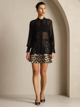 [Negro] SilkSilky-ES Seda Pura Womens Shirt 008