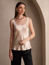 [Champán] SilkSilky-ES 19Momme Sin mangas Escote Cuchara Top de tirantes 005