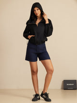 [Negro] SilkSilky-ES 18Momme Manga larga Cuello Alto Chaqueta de mujer 001