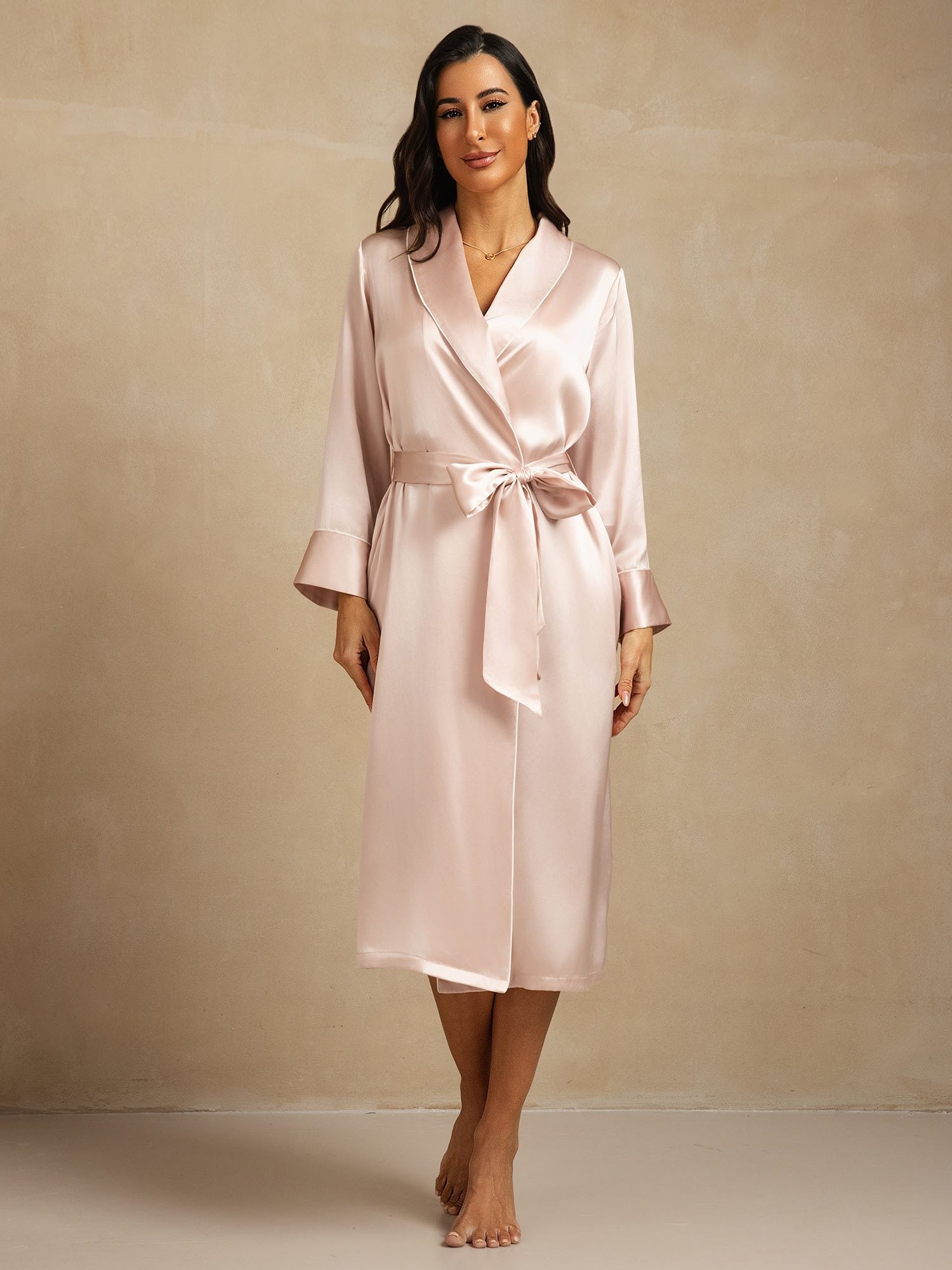 [Rosa] SilkSilky-ES Seda Pura Cuello Camisero Bata de mujer 003