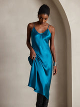[Azul Real] SilkSilky-ES Spaghetti Strap V Neck Vestido 003