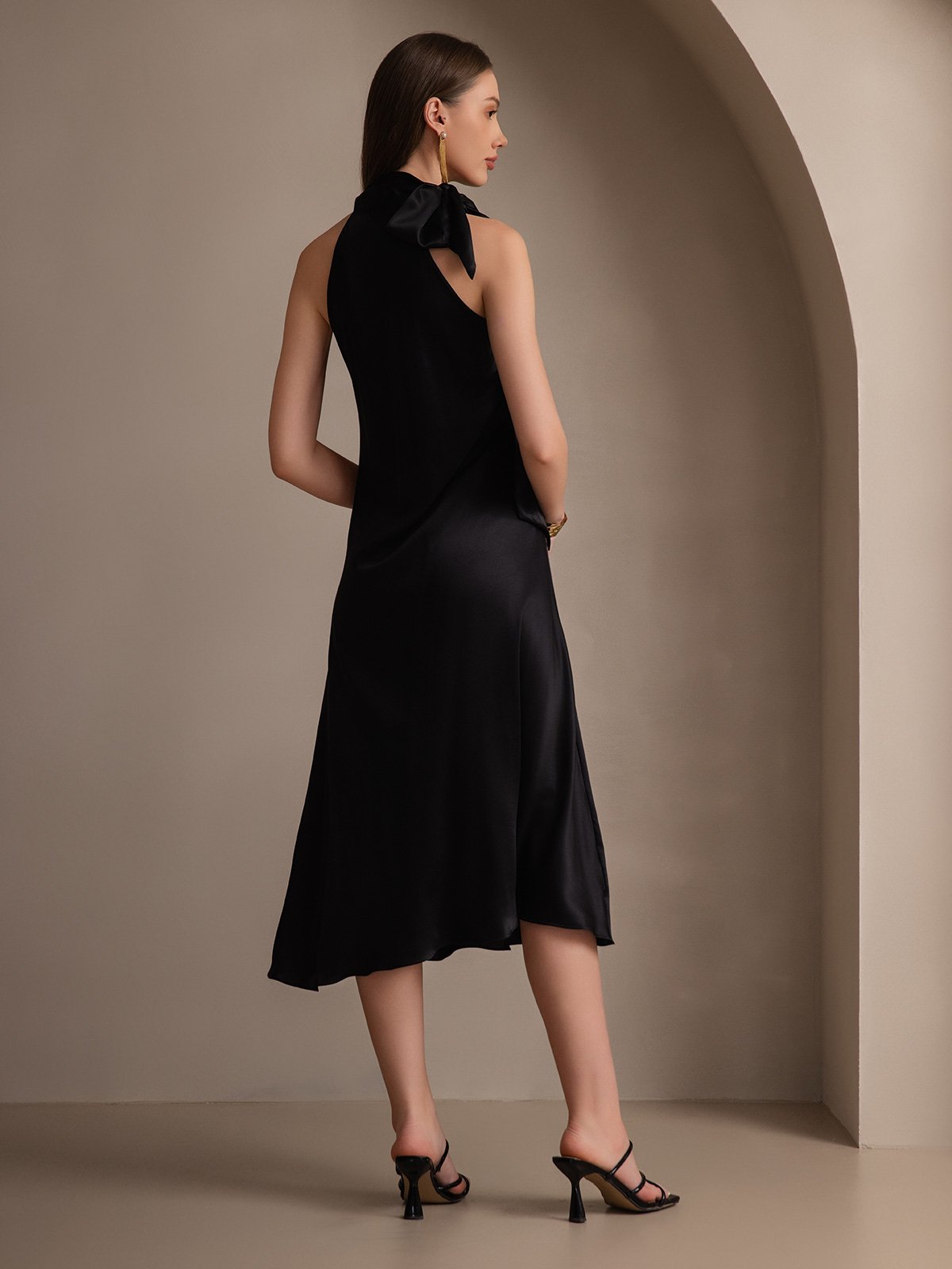 [Negro] SilkSilky-ES 19Momme Seda Sin mangas Corbata Vestido 002