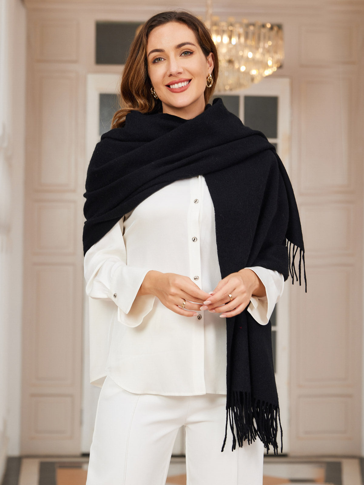 [Negro] SilkSilky-ES Lana Scarf 003