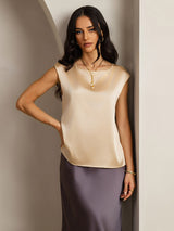 [Champán] SilkSilky-ES Cap Sleeve Round Neck Camisetas de Mujer 001