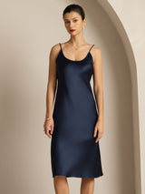 [Azul Oscuro] SilkSilky-ES Spaghetti Strap Cuello en U Vestido 006