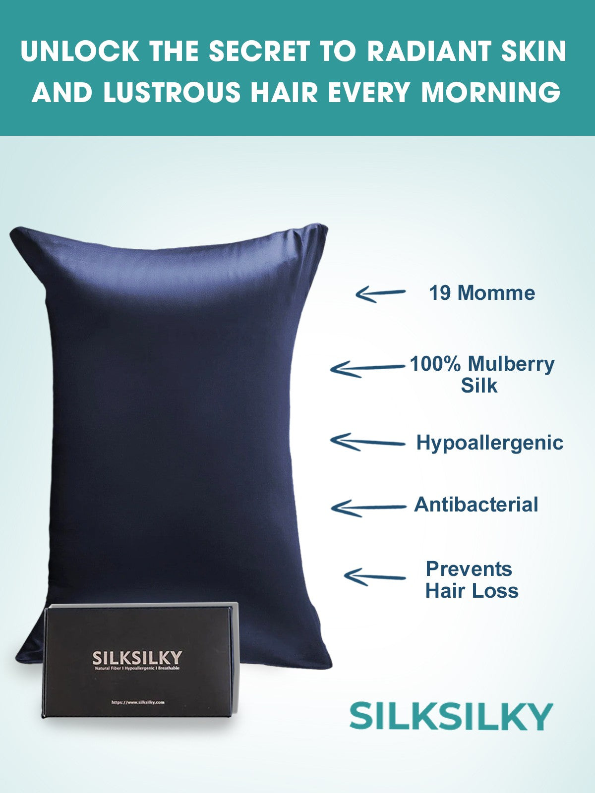 [Azul Oscuro] SilkSilky-ES 19Momme Seda Pura Pillowcase 002