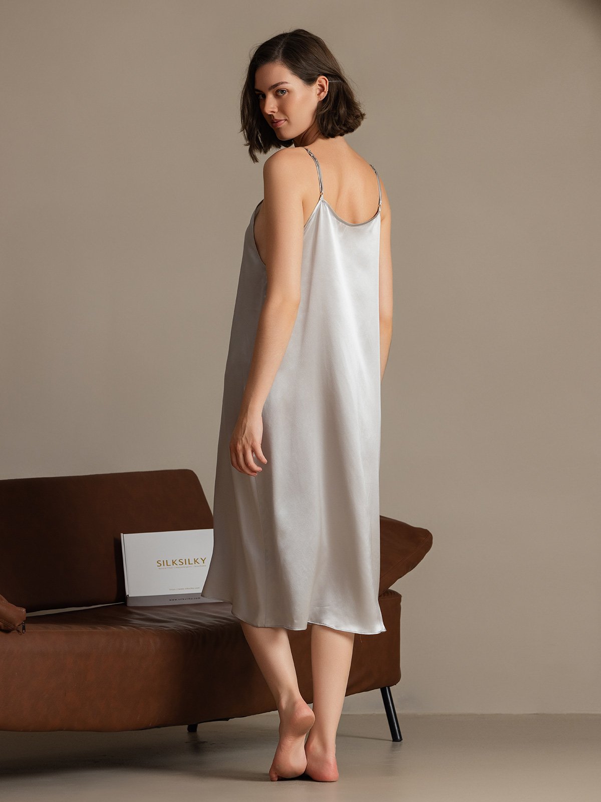 [Gris Claro] SilkSilky-ES 19Momme Seda Dress 002