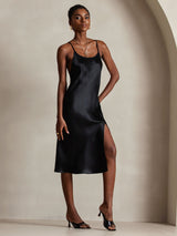 [Negro] SilkSilky-ES Spaghetti Strap Vestido 004