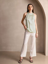 [Verde Claro] SilkSilky-ES Sleeveless Halter Camisetas de Mujer 005