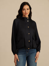 [Negro] SilkSilky-ES Manga larga Cuello Alto Chaqueta de mujer 005