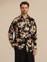 [Dragón Negro] SilkSilky-ES Long Sleeve Lapel Collar Camisa de hombre 001