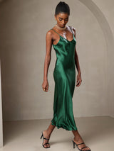 [Verde] SilkSilky-ES Spaghetti Strap V Neck Vestido 006