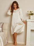 SilkSilky ES Seda Pura Manga larga Nightgown Blanco 005