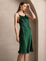 [Verde Oscuro] SilkSilky-ES Spaghetti Strap Vestido 003