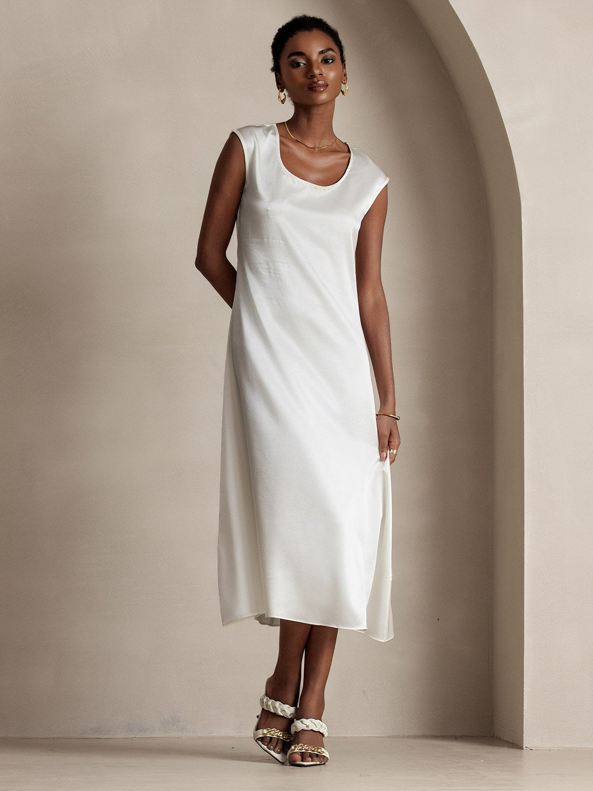 [Blanco] SilkSilky-ES 19Momme Seda Dress 003