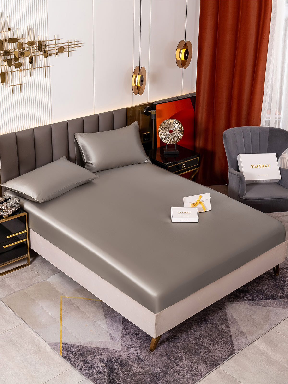[Gris] SilkSilky-ES 19Momme Seda Pura Bedding Set 001