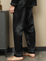 [Negro] SilkSilky-ES Seda Pura Mens Sleep Bottoms 005,